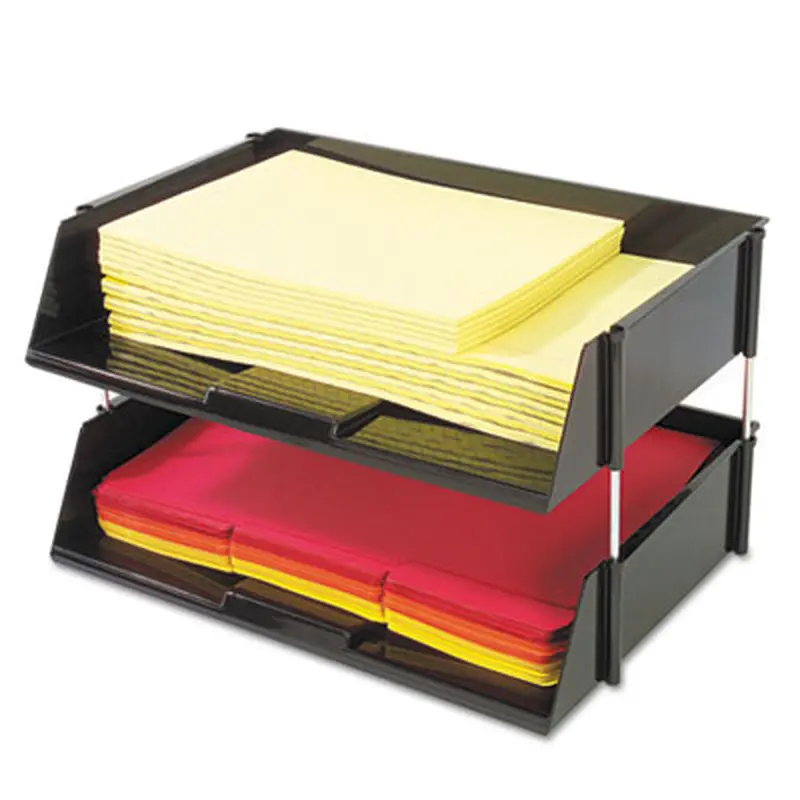 Industrial Tray Side-Load Stacking Tray Set, 2 Sections, Letter to Legal Size Files, 16.38" x 11.13" x 3.5", Black, 2/Pack - Desktop Document Racks & Sorters | deflecto