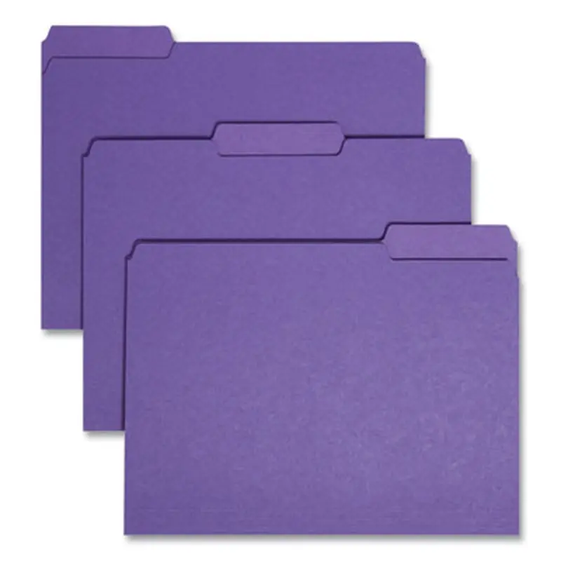 Interior File Folders, 1/3-Cut Tabs: Assorted, Letter Size, 0.75" Expansion, Purple, 100/Box - File Folders | Smead