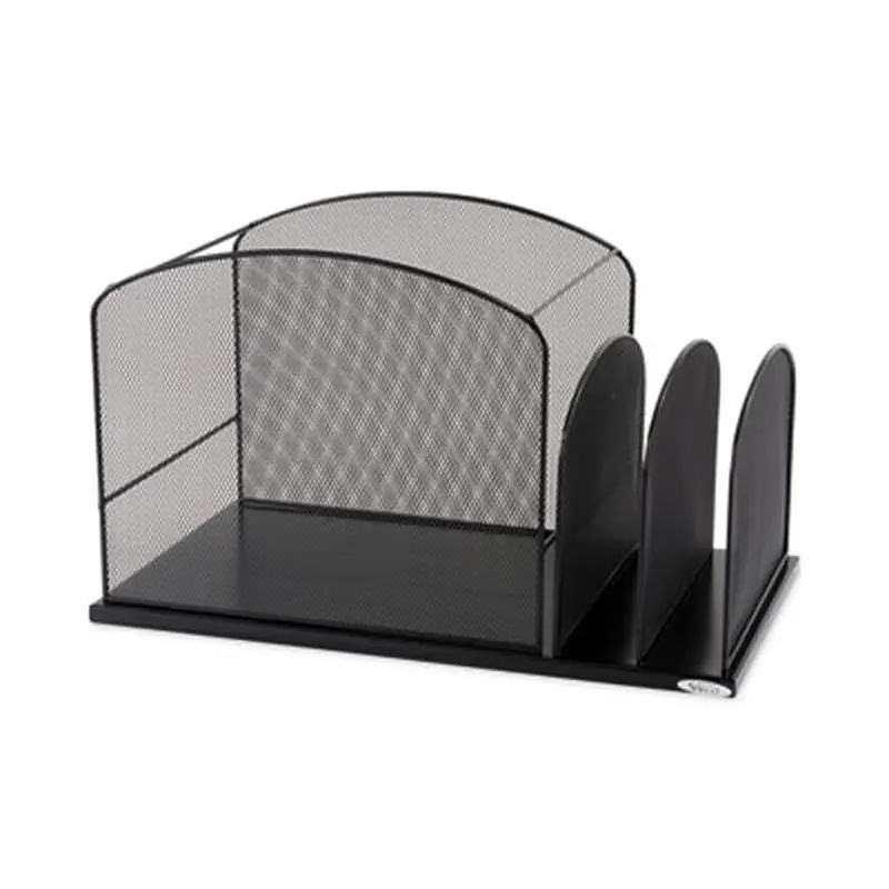 Onyx Mesh Desktop Hanging File With Two Upright Sections, 3 Sections, Letter Size, 11.5" Long, Black - Hanging File Folder Racks | Safco