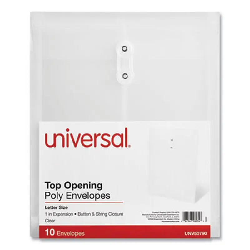 Top Opening Poly Envelopes, 1.25" Expansion, Letter Size, Clear, 10/Pack - File Jackets/Sleeves/Wallets | Universal