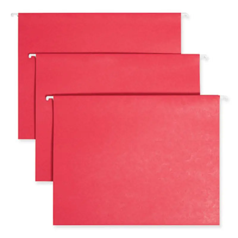 TUFF Hanging Folders with Easy Slide Tab, Letter Size, 1/3-Cut Tabs, Red, 18/Box - Hanging File Folders | Smead