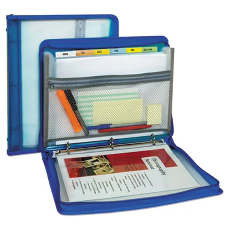 Zippered Binder with Expanding File, 2" Expansion, 7 Sections, Zipper Closure, 1/6-Cut Tabs, Letter Size, Bright Blue - File Jackets/Sleeves/Wallets | C-Line