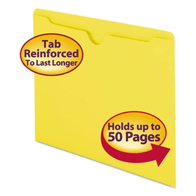 Colored File Jackets with Reinforced Double-Ply Tab, Straight Tab, Letter Size, Yellow, 100/Box - File Jackets/Sleeves/Wallets | Smead