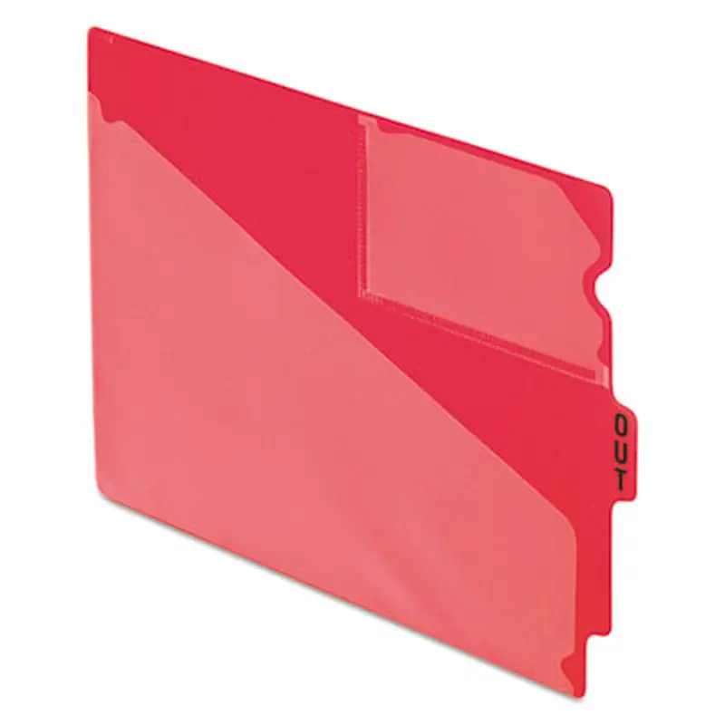 Colored Poly End Tab "Out" Guides, 1/3-Cut: Center Position, For Letter Size Files, Red, 50/Box - File Guides | Pendaflex