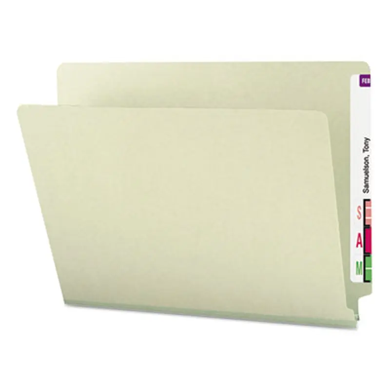 Extra-Heavy Recycled Pressboard End Tab Folders, Straight Tabs, Letter Size, 1" Expansion, Gray-Green, 25/Box - File Folders | Smead