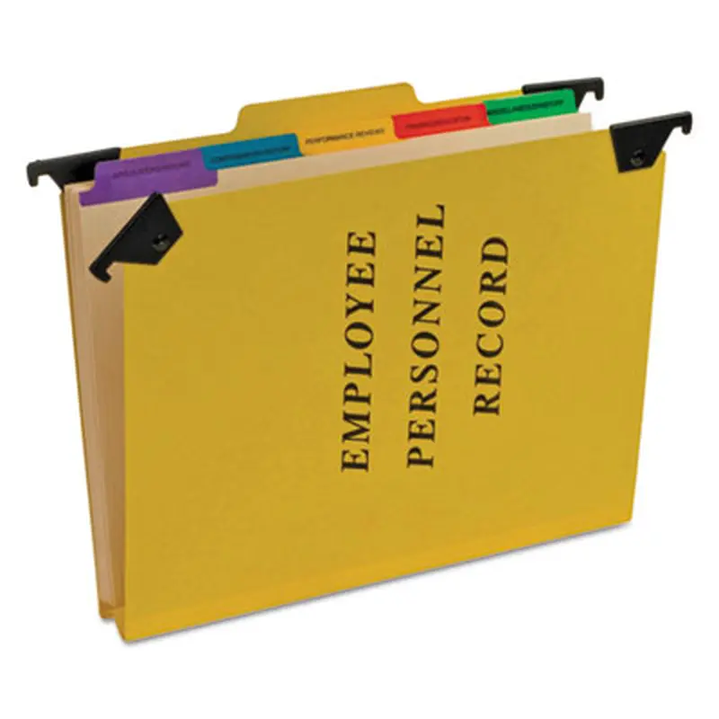 Hanging-Style Personnel Folders, 5 Dividers with 1/5-Cut Tabs, Letter Size, 1/3-Cut Exterior Tabs, Yellow - Hanging File Folders | Pendaflex