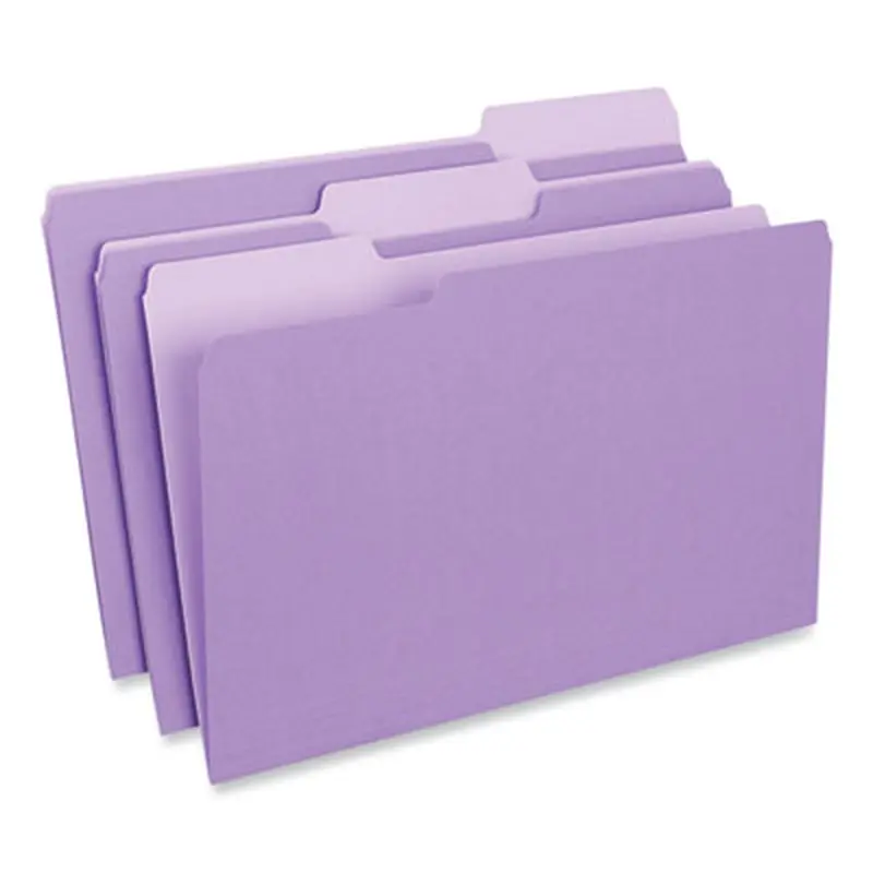 Interior File Folders, 1/3-Cut Tabs: Assorted, Legal Size, 11-pt Stock, Violet, 100/Box - File Folders | Universal