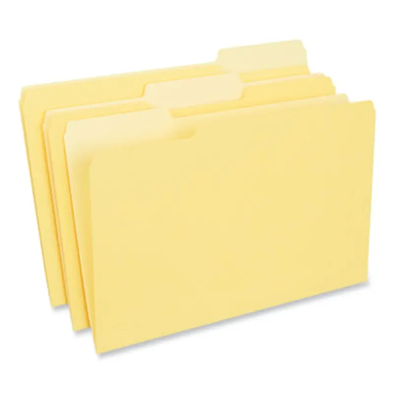 Interior File Folders, 1/3-Cut Tabs: Assorted, Legal Size, 11-pt Stock, Yellow, 100/Box - File Folders | Universal