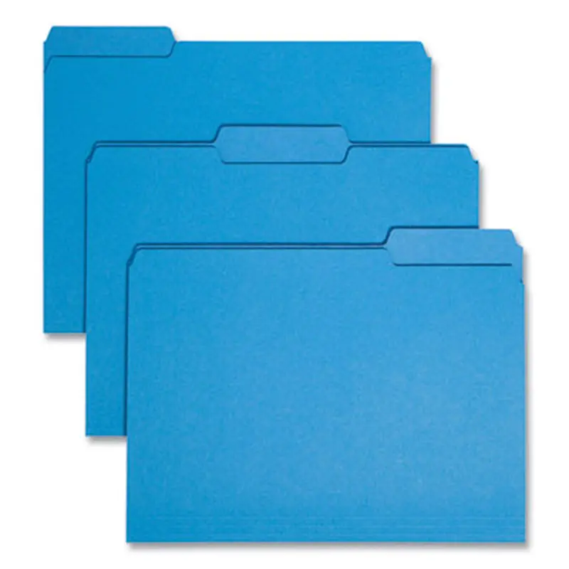 Interior File Folders, 1/3-Cut Tabs: Assorted, Letter Size, 0.75" Expansion, Sky Blue, 100/Box - File Folders | Smead
