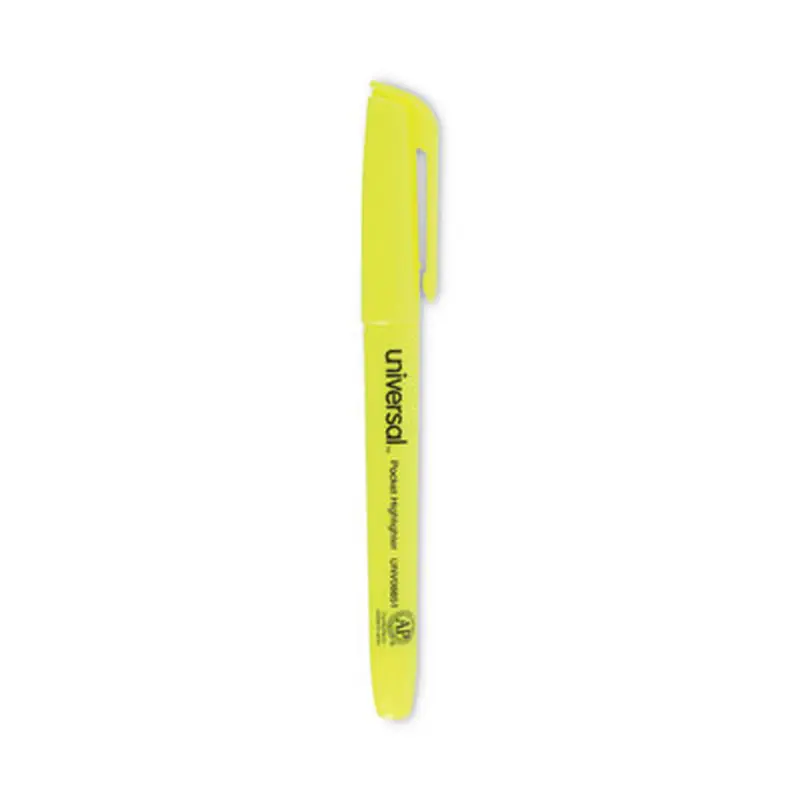 Pocket Highlighters, Fluorescent Yellow Ink, Chisel Tip, Yellow Barrel, Dozen - Highlighters | Universal