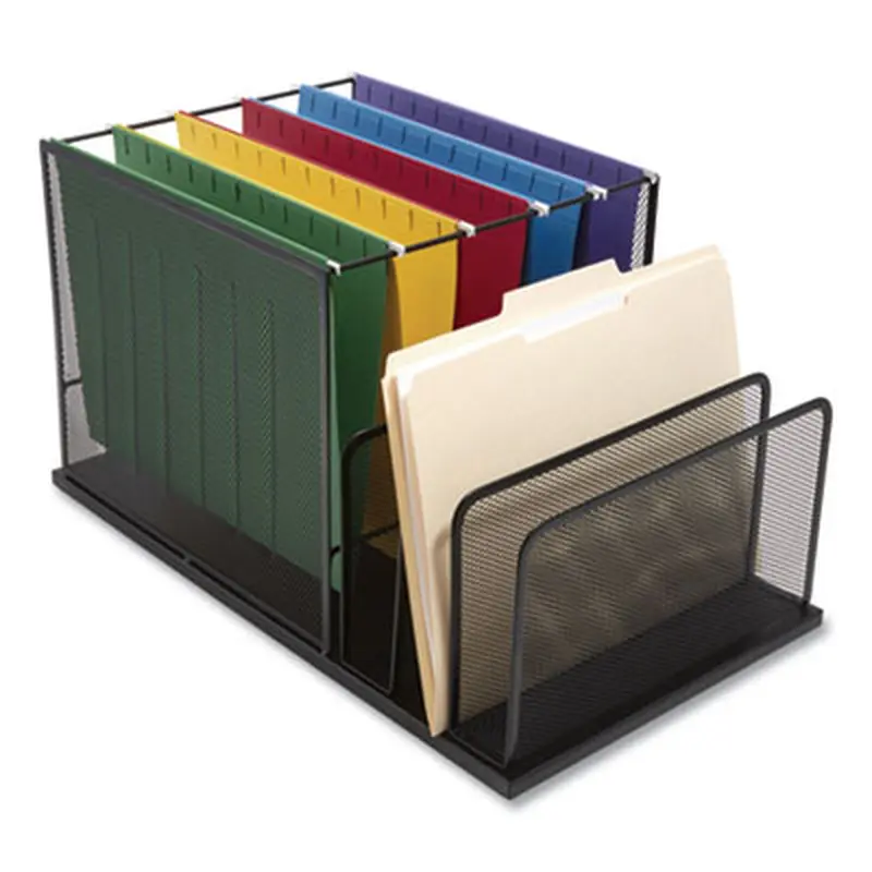 Wire Mesh Combination Organizer, Incline Sorter/Hanging File, 4 Sections, Letter-Size, 11.81 x 20.28 x 11.81, Matte Black - Desktop Document Racks & Sorters | TRU RED