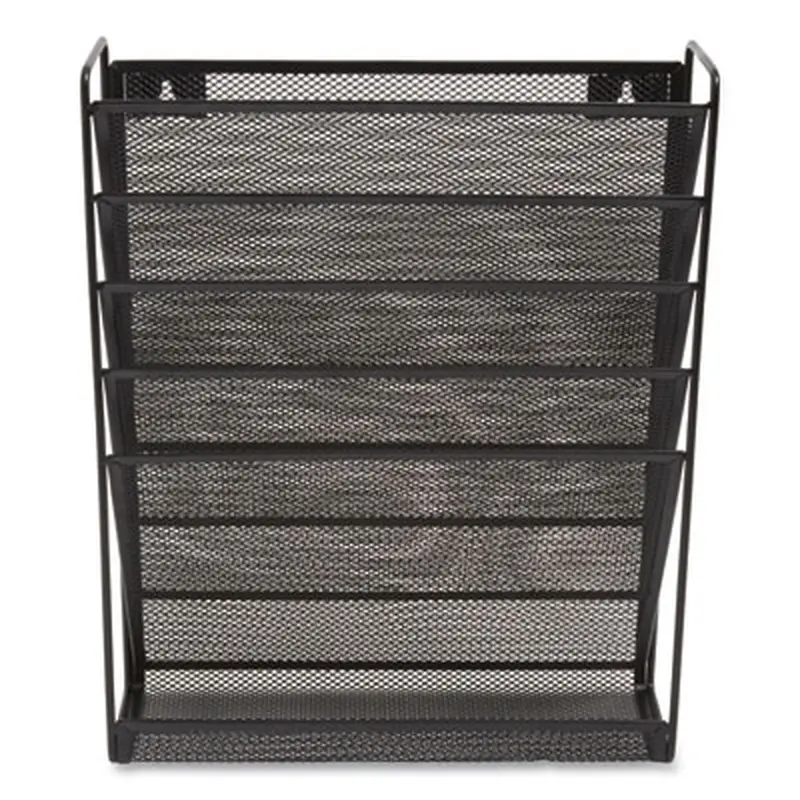 Wire Mesh Incline Sorter, Enclosed Design, 5 Sections, Letter-Size, 13.38 x 4.52 x 16.45, Matte Black - Desktop Document Racks & Sorters | TRU RED