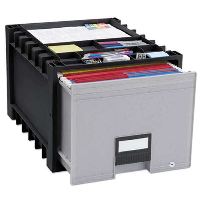 Archive Storage Drawers with Key Lock, Letter Files, 15.25" x 18" x 11.5", Black/Gray - File Boxes | Storex