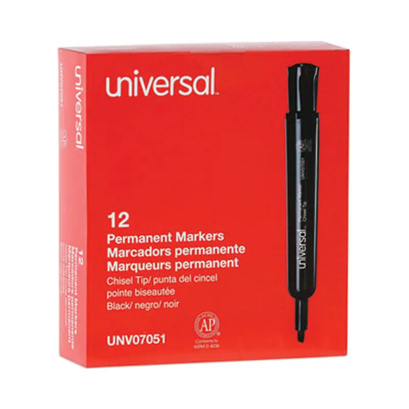 Chisel Tip Permanent Marker, Broad Chisel Tip, Black, Dozen - Markers | Universal