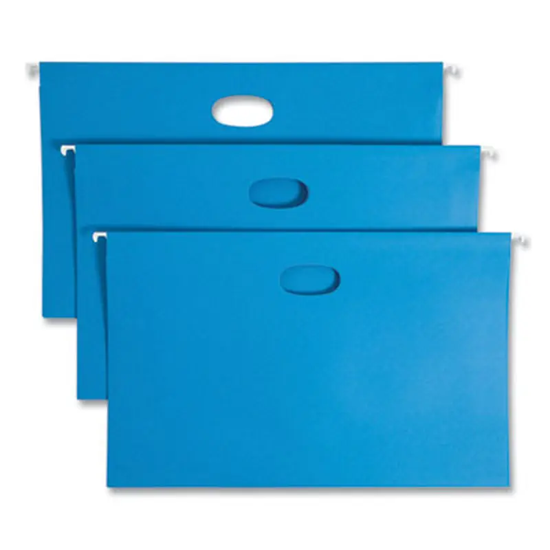 Hanging Pockets with Full-Height Gusset, 1 Section, 3" Capacity, Legal Size, 1/5-Cut Tabs, Sky Blue, 25/Box - Hanging File Folders | Smead
