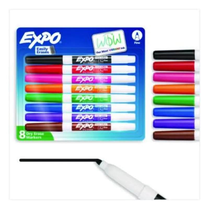 Low-Odor Dry-Erase Marker, Fine Bullet Tip, Assorted Colors, 8/Set - Board Markers | EXPO