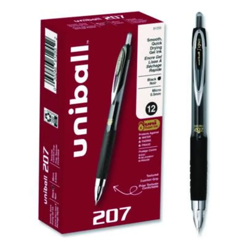 Signo 207 Gel Pen, Retractable, Fine 0.5 mm, Black Ink, Smoke/Black Barrel, Dozen - Pens | uniball