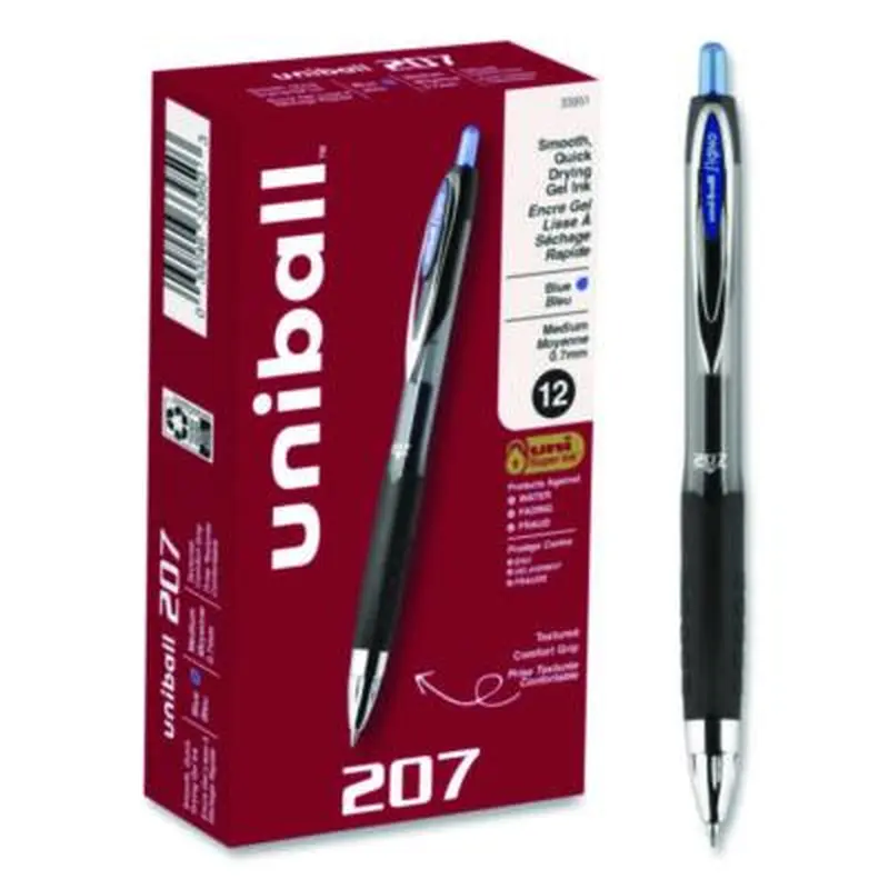 Signo 207 Gel Pen, Retractable, Medium 0.7 mm, Blue Ink, Smoke/Black/Blue Barrel, Dozen - Pens | uniball