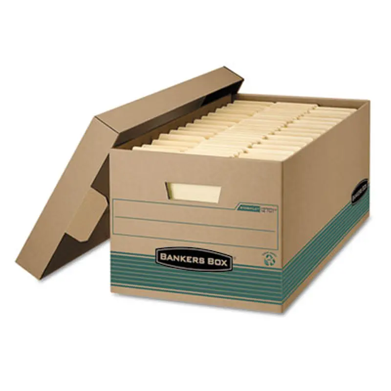 STOR/FILE Medium-Duty 100% Recycled Storage Boxes, Letter Files, 12.88" x 25.38" x 10.25", Kraft/Green, 12/Carton - File Boxes | Bankers Box