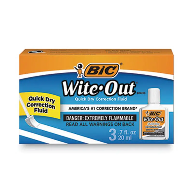 Wite-Out Quick Dry Correction Fluid, Foam Brush Tip Applicator, 0.68 oz Bottle, White, 3/Pack - Correction Liquid | BIC