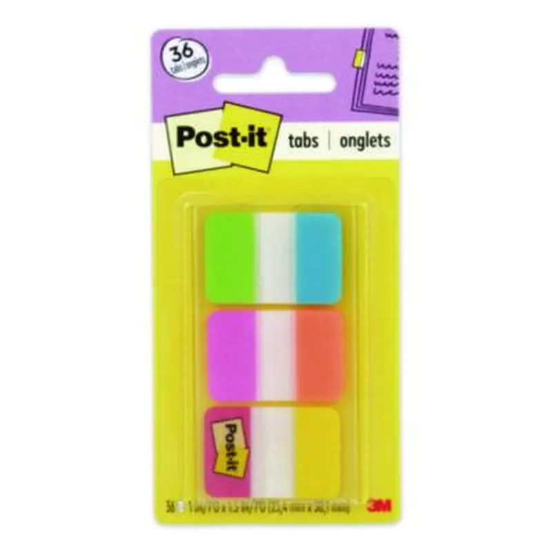 1" Plain Solid Color Tabs, 1/5-Cut, Assorted Colors, 1" Wide, 36/Pack - File Inserts/Tabs | Post-it Tabs