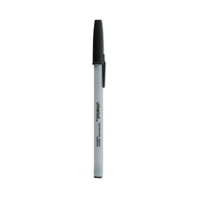 Ballpoint Pen, Stick, Medium 1 mm, Black Ink, Gray/Black Barrel, Dozen - Pens | Universal