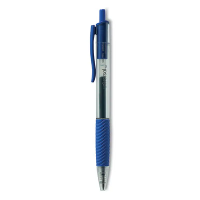 Comfort Grip Gel Pen, Retractable, Medium 0.7 mm, Blue Ink, Clear/Blue Barrel, Dozen - Pens | Universal