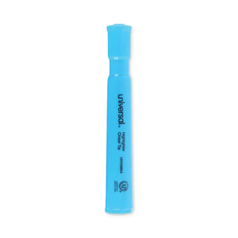 Desk Highlighters, Fluorescent Blue Ink, Chisel Tip, Blue Barrel, Dozen - Highlighters | Universal
