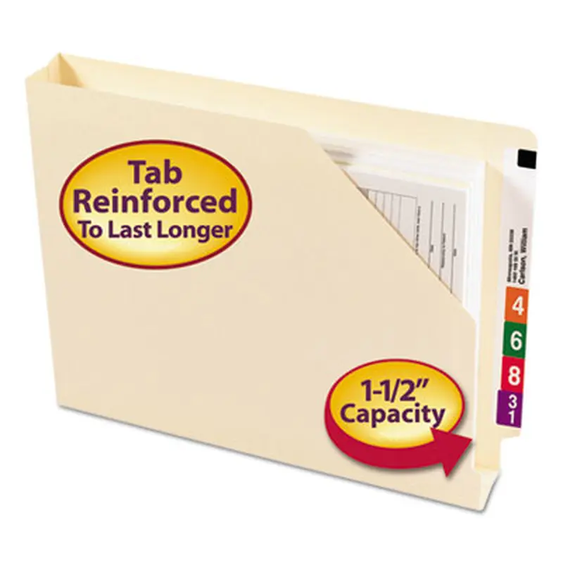 End Tab Jackets with Reinforced Tabs, Straight Tab, Letter Size, 14-pt Manila, 50/Box - File Jackets/Sleeves/Wallets | Smead