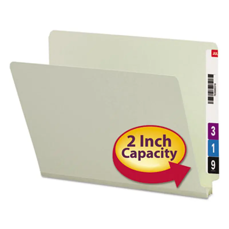 Extra-Heavy Recycled Pressboard End Tab Folders, Straight Tabs, Letter Size, 2" Expansion, Gray-Green, 25/Box - File Folders | Smead