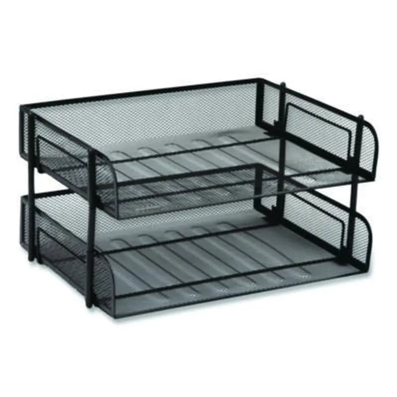 Stackable Paper Desk Tray Organizer, Letter Size, 10 x 13.5 x 2.5, Black, 2/Pack - Desktop Document Racks & Sorters | Mind Reader