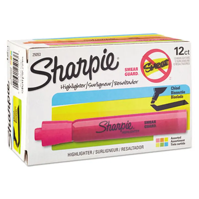 Tank Style Highlighters with Open-Stock Box, Assorted Ink Colors, Chisel Tip, Assorted Barrel Colors, Dozen - Highlighters | Sharpie