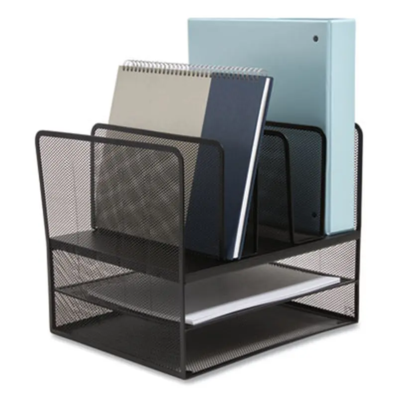 Wire Mesh Combination Organizer, Vertical/Horizontal, 7 Sections, Letter-Size, 11.22 x 13.23 x 11.34, Matte Black - Desktop Document Racks & Sorters | TRU RED