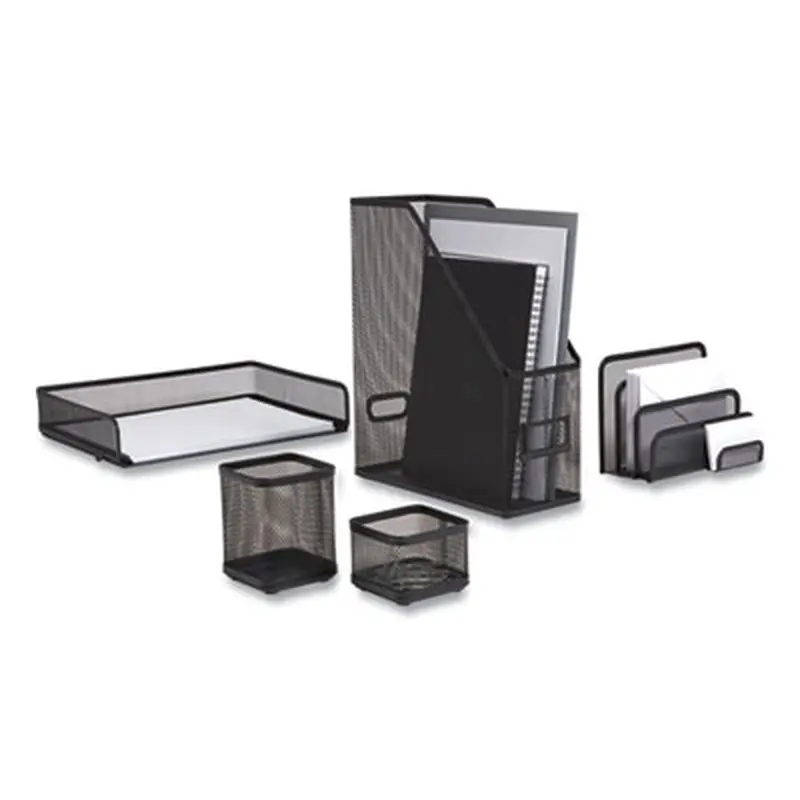 Wire Mesh Organizer Set, 5 Pieces, Matte Black - Desktop Document Racks & Sorters | TRU RED