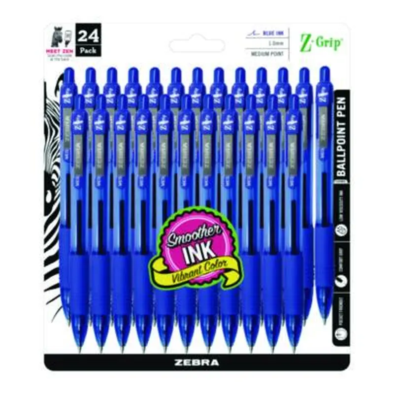 Z-Grip Ballpoint Pen, Retractable, Medium 1 mm, Blue Ink, Translucent Blue/Blue Barrel, 24/Pack - Pens | Zebra
