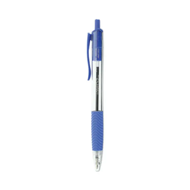 Comfort Grip Ballpoint Pen, Retractable, Medium 1 mm, Blue Ink, Clear/Blue Barrel, Dozen - Pens | Universal