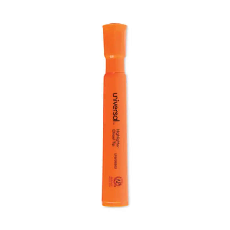 Desk Highlighters, Fluorescent Orange Ink, Chisel Tip, Orange Barrel, Dozen - Highlighters | Universal