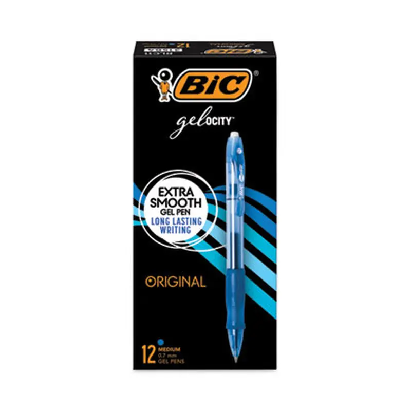 Gel-ocity Gel Pen, Retractable, Medium 0.7 mm, Blue Ink, Translucent Blue Barrel, Dozen - Pens | BIC