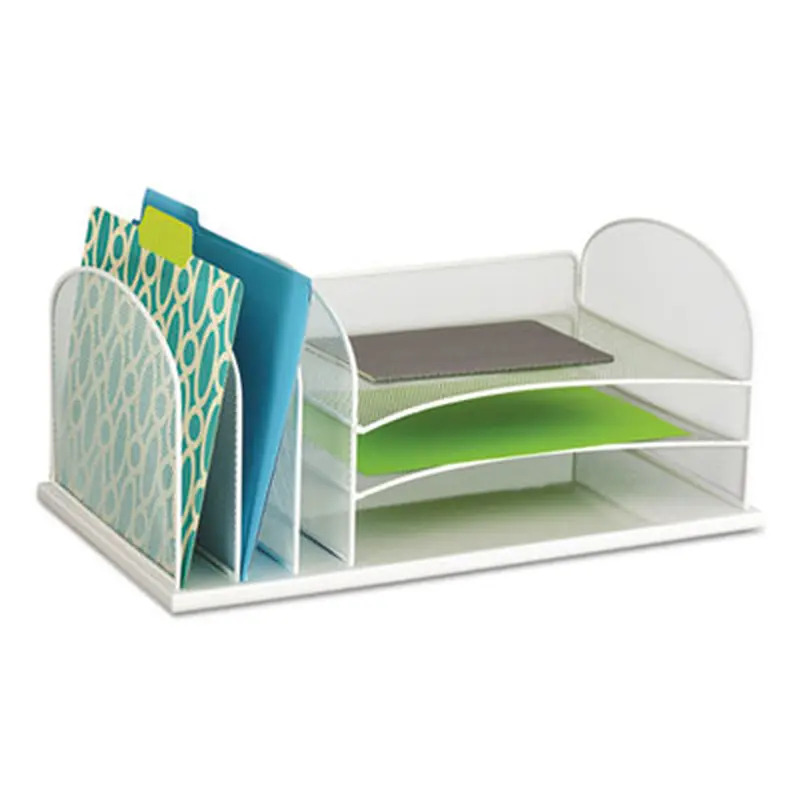 Onyx Desk Organizer with Three Horizontal and Three Upright Sections, Letter Size Files, 19.5 x 11.5 x 8.25, White - Desktop Document Racks & Sorters | Safco
