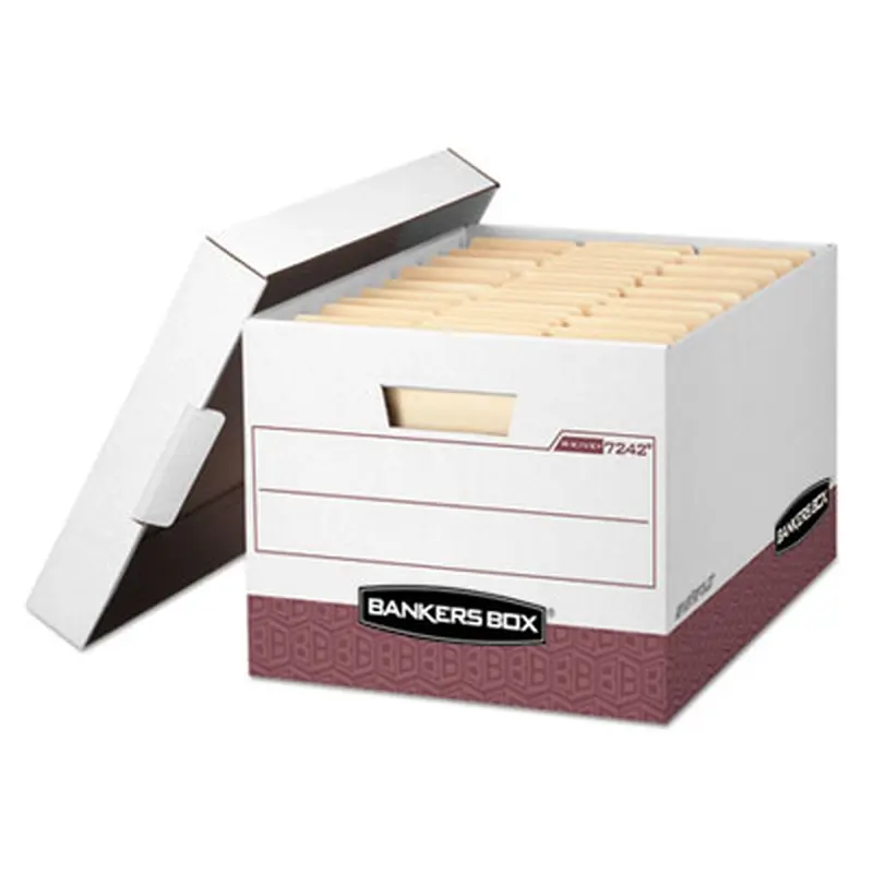 R-KIVE Heavy-Duty Storage Boxes, Letter/Legal Files, 12.75" x 16.5" x 10.38", White/Red, 12/Carton - File Boxes | Bankers Box