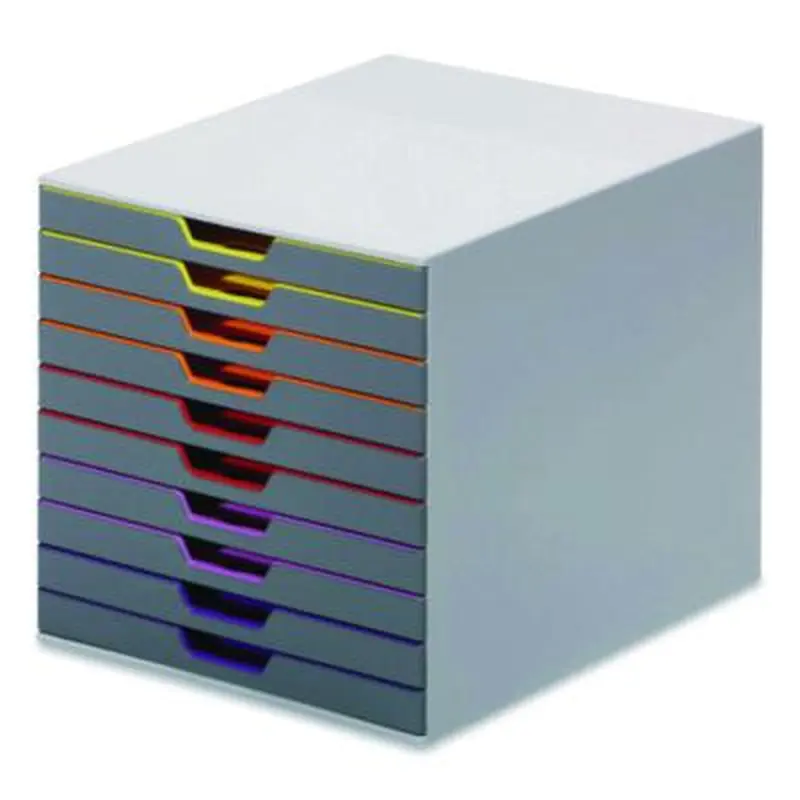 VARICOLOR Stackable Plastic Drawer Box, 10 Drawers, Letter to Folio Size Files, 11" x 14" x 11.5", Gray - Desktop Document Racks & Sorters | Durable