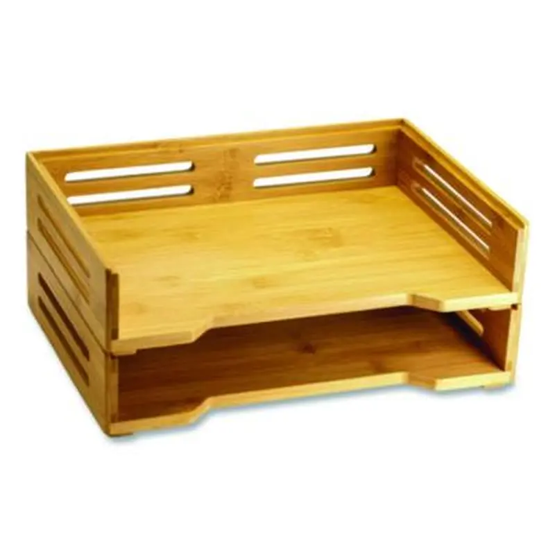 Bamboo Stackable Desktop Document Trays, 2 Sections, Letter Size Files, 14.09" x 10.47" x 4.4", Brown, 2/Pack - Desktop Document Racks & Sorters | Officemate