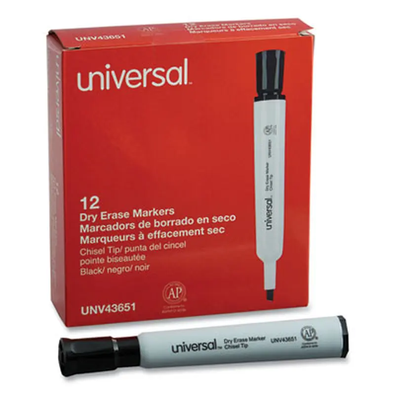 Dry Erase Marker, Broad Chisel Tip, Black, Dozen - Board Markers | Universal