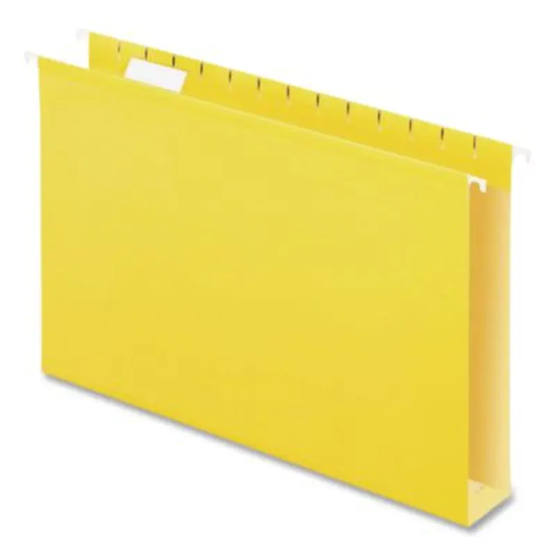 Extra Capacity Reinforced Hanging File Folders with Box Bottom, 2" Capacity, Legal Size, 1/5-Cut Tabs, Yellow, 25/Box - Hanging File Folders | Pendaflex