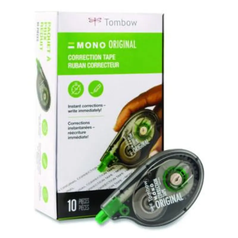 MONO Original Correction Tape Value Pack, Non-Refillable, 0.17" x 32.83 ft, Translucent Smoke/Green Dispenser, 10/Pack - Correction Tapes | Tombow