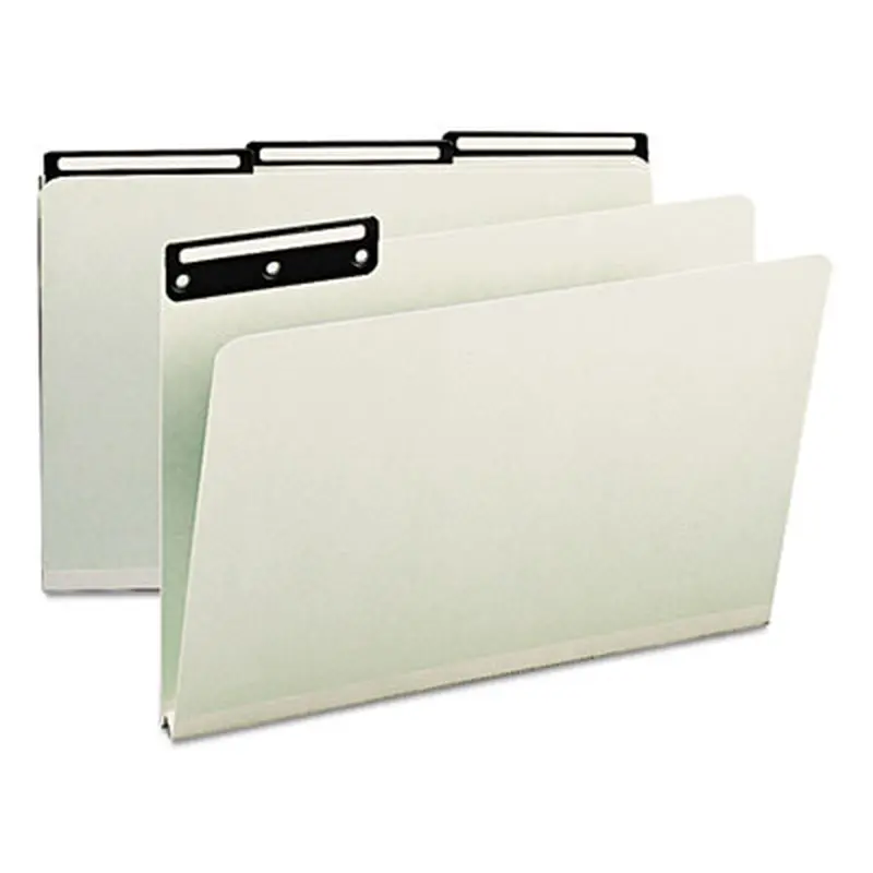 Recycled Heavy Pressboard File Folders with Insertable 1/3-Cut Metal Tabs, Legal Size, 1" Expansion, Gray-Green, 25/Box - File Folders | Smead