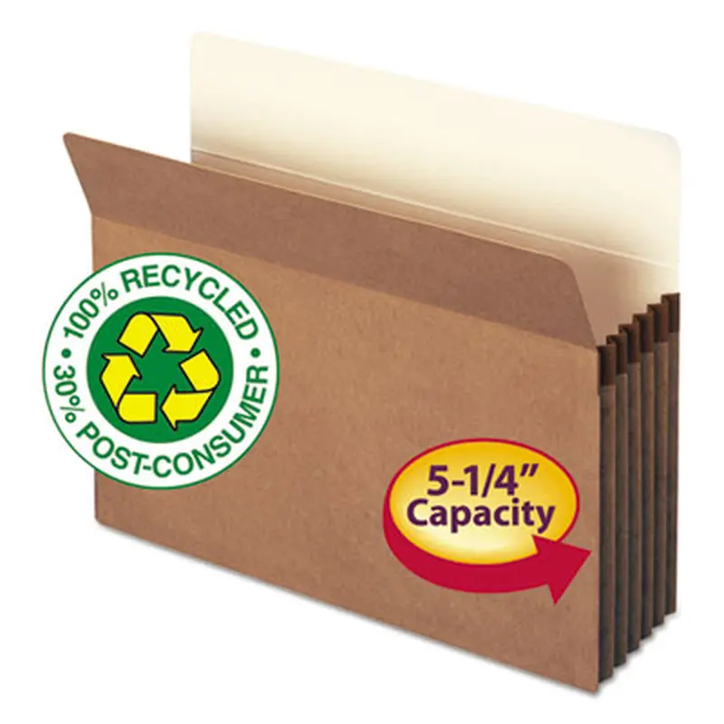 Recycled Top Tab File Pockets, 5.25" Expansion, Letter Size, Redrope, 10/Box - File Jackets/Sleeves/Wallets | Smead