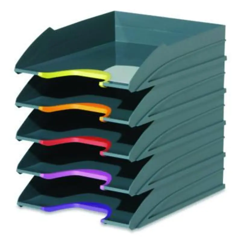VARICOLOR 5-Compartment Stackable Plastic Letter Tray Set, Letter to Folio Size Files, 10.39 x 13.23 x 2.91, Anthracite Gray - Desktop Document Racks & Sorters | Durable