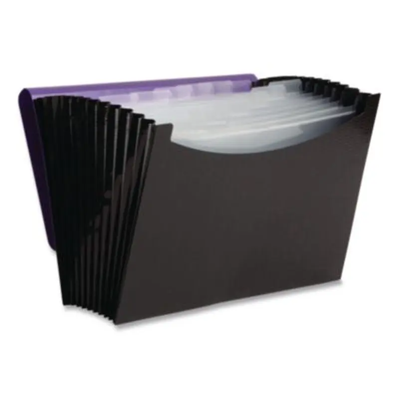 12-Pocket Poly Expanding File, 0.88" Expansion, 12 Sections, Cord/Hook Closure, 1/6-Cut Tabs, Letter Size, Black/Purple - File Jackets/Sleeves/Wallets | Smead