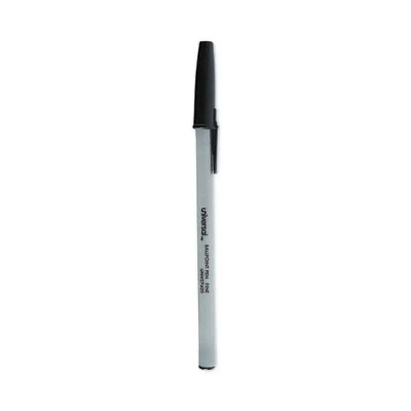 Ballpoint Pen, Stick, Fine 0.7 mm, Black Ink, Gray/Black Barrel, Dozen - Pens | Universal